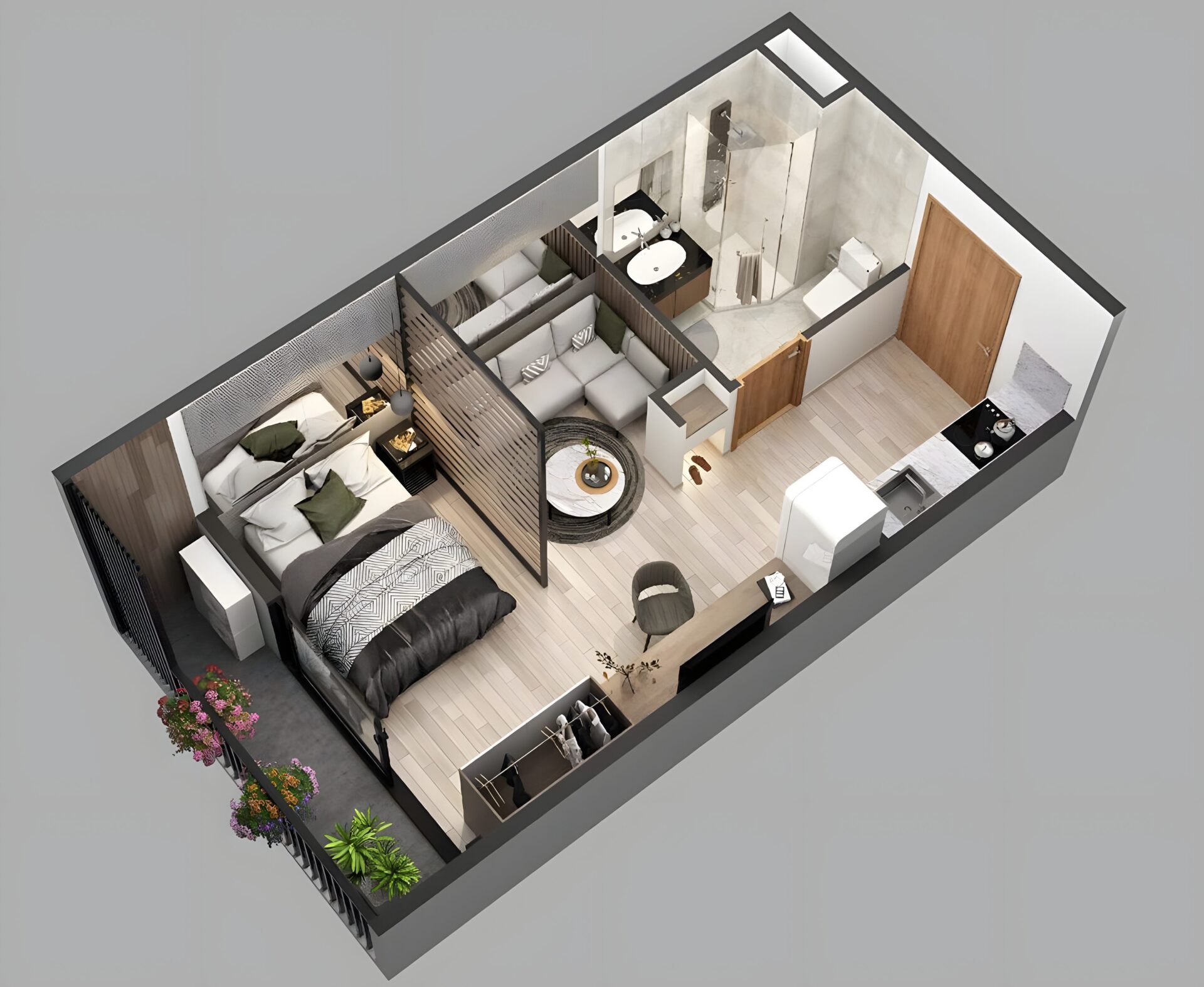 Căn hộ Studio tại Sunsea Tower có thiết kế không gian mở, tối ưu cho những ai sống độc lập hoặc yêu thích phong cách sống gọn gàng, tiện lợi