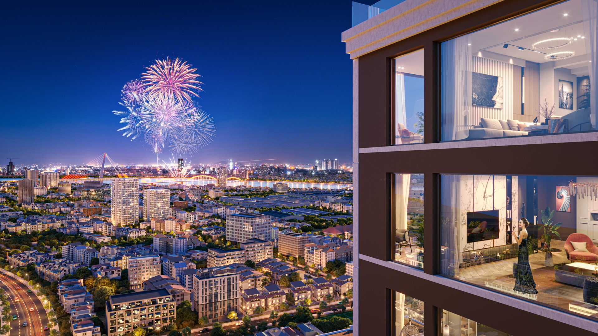 Trải nghiệm đặc quyền ngắm pháo hoa DIFF từ trên cao – ban công Sun Costa Residence trở thành khán đài riêng giữa lòng thành phố lễ hội