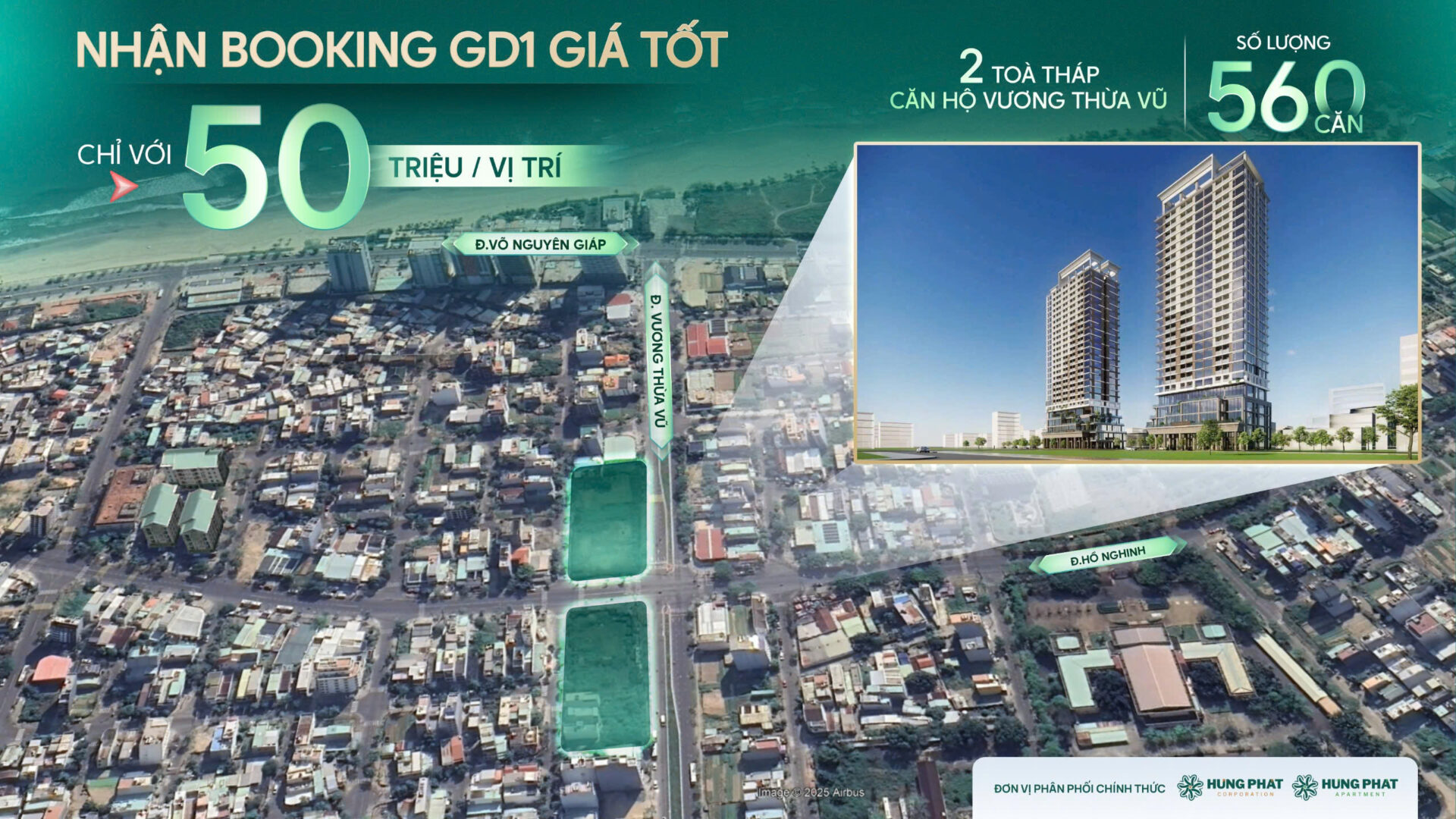 Dự án tọa lạc tại vị trí “vàng” – mặt tiền đường Võ Nguyên Giáp, đối diện biển Mỹ Khê. Booking chỉ từ 50 triệu/vị trí cho 560 căn hộ cao cấp. Khả năng khai thác du lịch và đầu tư sinh lời vượt trội