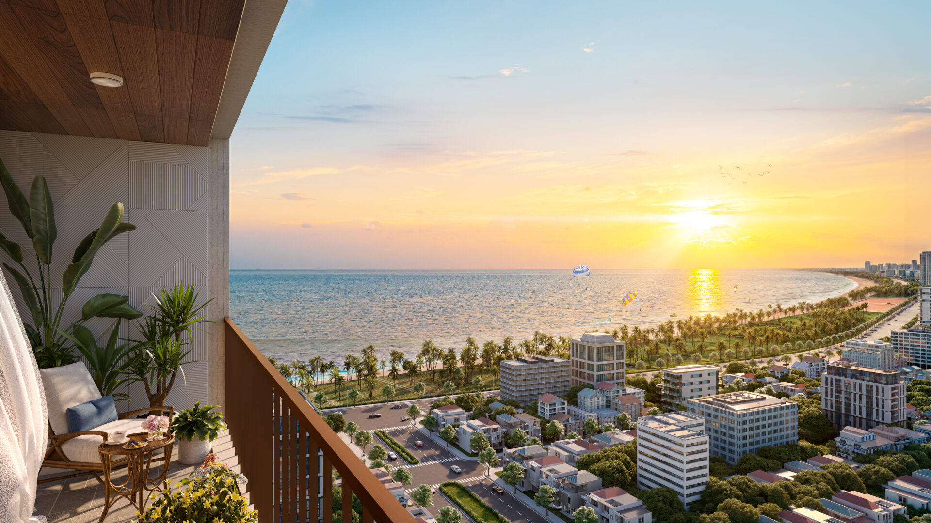 Khoảnh khắc bình minh rực rỡ trên vịnh Đà Nẵng, chiếu sáng từng góc nhỏ tại Sun Costa Residence – khởi đầu một ngày đầy năng lượng