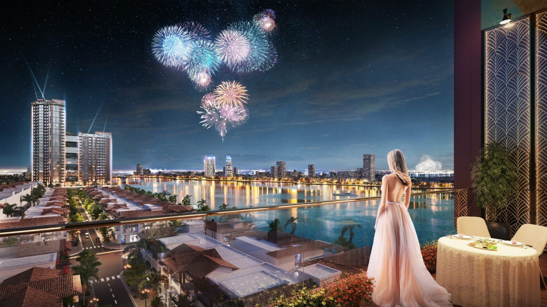 Đêm Đà Nẵng rực rỡ pháo hoa, Sun Symphony Residence tựa như khán đài riêng tư hướng ra bầu trời lung linh, dành cho chủ nhân những khoảnh khắc diệu kỳ không đâu sánh bằng