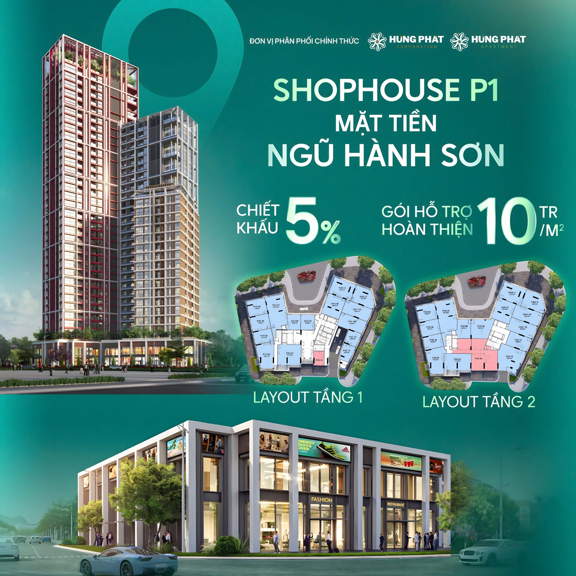 Shophouse P1 – Vị trí kim cương trên trục Ngũ Hành Sơn, chiết khấu hấp dẫn và hỗ trợ hoàn thiện lên đến 10 triệu/m²