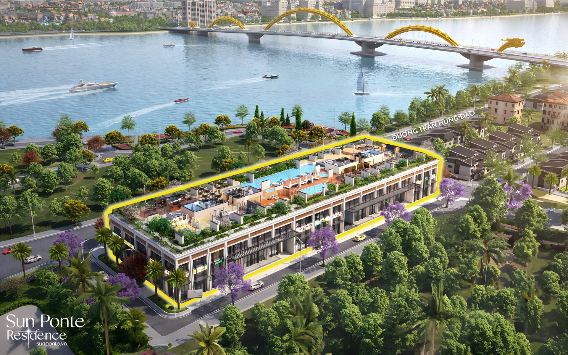 Phối cảnh thực tế Sun Ponte trên trục Trần Hưng Đạo – vị trí thương mại đắc địa